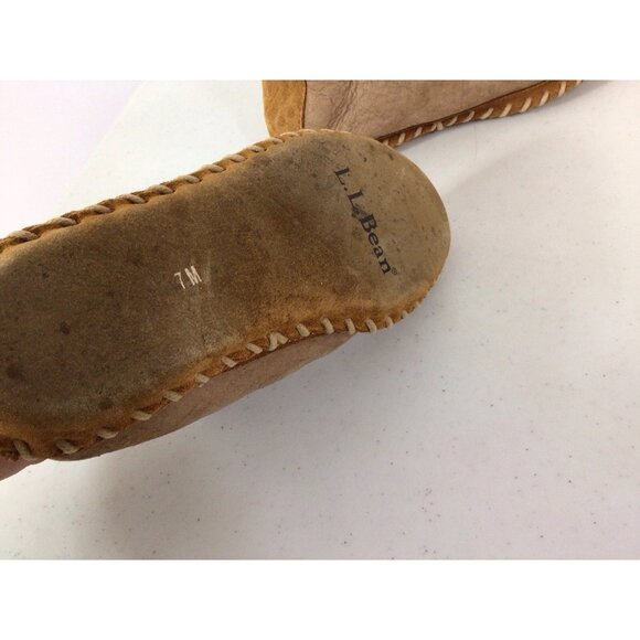 LL Bean Leather Slippers Suede Sherpa Lined Womens 7 - Picture 4 of 6